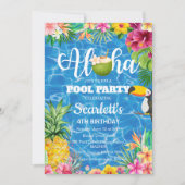 アロハプールパーティーハワイアン誕生日の招待 招待状 (正面)