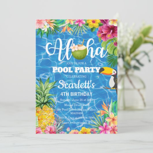 アロハプールパーティーハワイアン誕生日の招待 招待状 (スタンド正面)