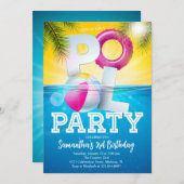 アロハプールパーティーフローラ誕生日 招待状 (正面/裏面)