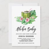 アロハベビーウォーターカラーココナッツサマーベビーシャワー 招待状 (正面)