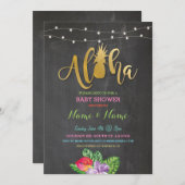 アロハベビーシャワーのパイナップル女の子の男の子の明るい招待 招待状 (正面/裏面)