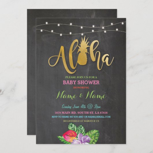 アロハベビーシャワーのパイナップル女の子の男の子の明るい招待 招待状 (正面/裏面)