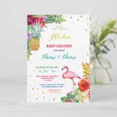 アロハベビーシャワーのフラミンゴの女の子の男の子の明るい招待 招待状 (スタンド正面)