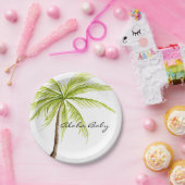 アロハベビーシャワーの熱帯ヤシの木の島のビーチ ペーパープレート (パーティー)