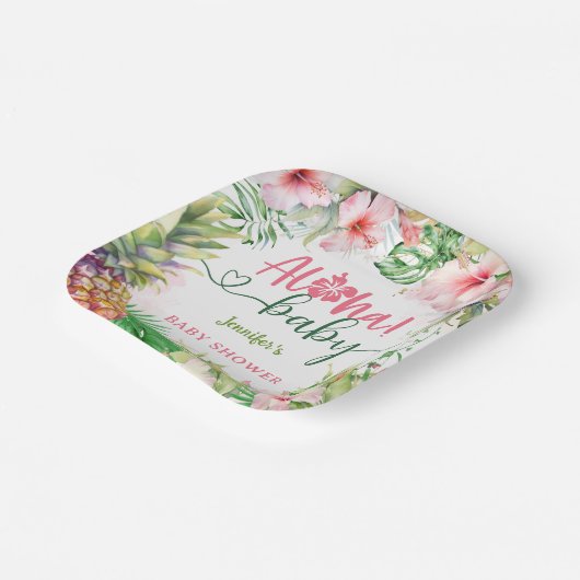 アロハベビーシャワートロピカルルアウ(ハワイ式宴会)ガールピンク ペーパープレート (傾斜あり)