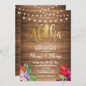 アロハベビーシャワーパイナップルガールボーイウッド招待状 招待状 (正面/裏面)