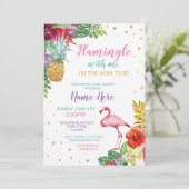 アロハベビーシャワーフラミンゴガールボーイ金ゴールド招待状 招待状 (スタンド正面)