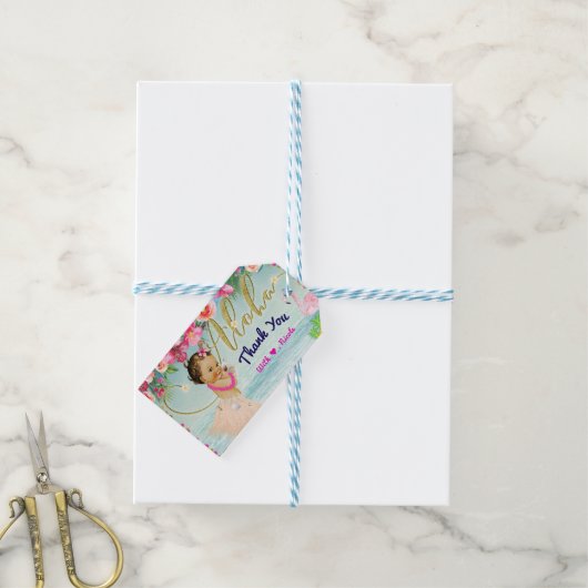 アロハベビーシャワーレトロハワイアンビーチパーティーの好意 ギフトタグ (より糸つき)