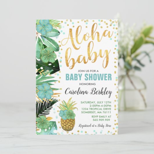 アロハベビーシャワー招待状熱帯赤ちゃんシャワー 招待状 (スタンド正面)
