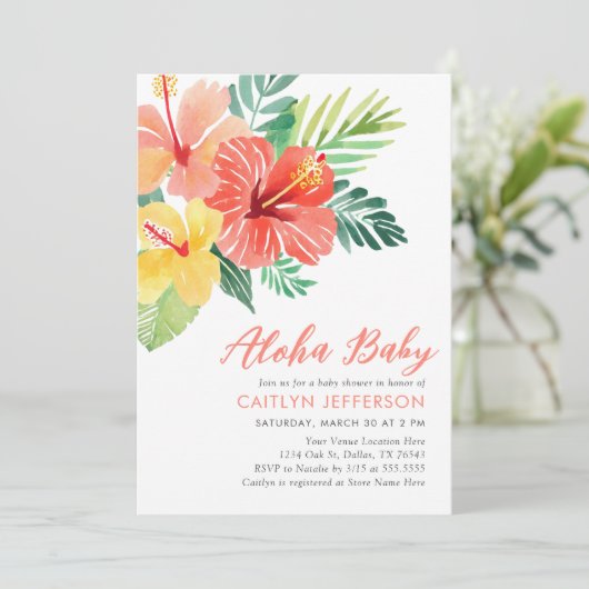 アロハベビートロピカルハイビスカスルアウ(ハワイ式宴会)ベビーシャワー 招待状 (スタンド正面)