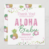アロハベビーピンクグリーン熱帯パイナップルありがとう サンキューカード (正面/裏面)