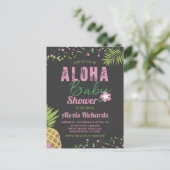 アロハベビーピンクトロピカルガールベビーシャワーダーク インビテーションポストカード (スタンド正面)