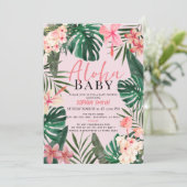 アロハベビーピンク熱帯フローラガールベビーシャワー 招待状 (スタンド正面)
