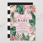 アロハベビーピンク熱帯フローラガールベビーシャワー 招待状 (正面/裏面)