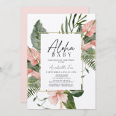 アロハベビーピンク熱帯花の赤ちゃんシャワー 招待状 (正面/裏面)
