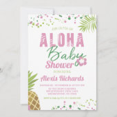 アロハベビーピンク&グリーントロピカルガールベビーシャワー 招待状 (正面)