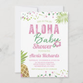 アロハベビーピンク&グリーントロピカルガールベビーシャワー 招待状 (正面)