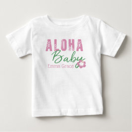 アロハベビーピンク&グリーン熱帯花モノグラム ベビーTシャツ