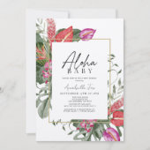 アロハベビーピンク&赤トロピカルフローラルベビーシャワー 招待状 (正面)