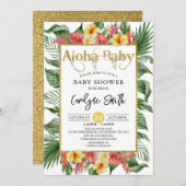 アロハベビー金ゴールドトロピカルベビーシャワー招待状 招待状 (正面/裏面)