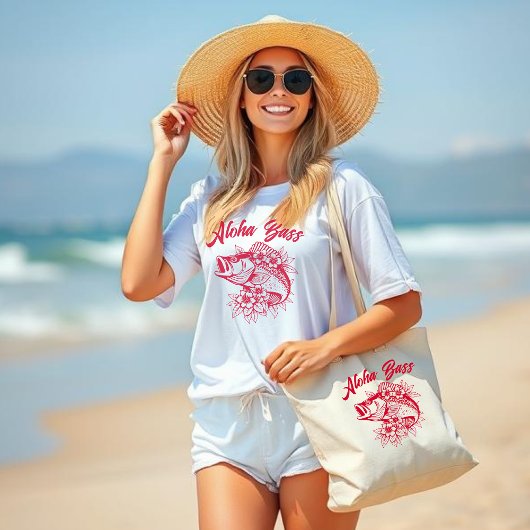 アロハベース – ハワイアンさくらんぼレッド ラージトートバッグ