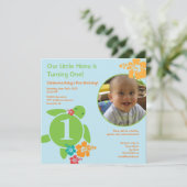 アロハホヌカスタムフォト誕生日招待状-ブルー 招待状 (スタンド正面)