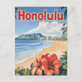 アロハホノルル ビンテージ旅行ポスター ポストカード (正面)