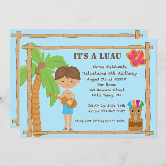 アロハボーイルアウ（ハワイ式宴会）誕生日招待状 招待状 (正面/裏面)