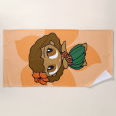 アロハミツオレンジフラガールハワイアンハイビスカス ビーチタオル (正面)