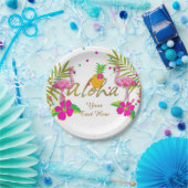 アロハルアウ（ハワイ式宴会）ガールズトロピカルフラミンゴバースデーパーティー ペーパープレート (パーティー)