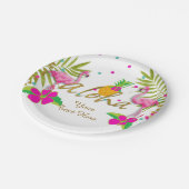 アロハルアウ（ハワイ式宴会）ガールズトロピカルフラミンゴバースデーパーティー ペーパープレート (アングル)