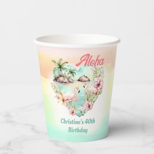 アロハルアウ（ハワイ式宴会）サマー40th誕生日ビーチトロピカル 紙コップ (裏面)