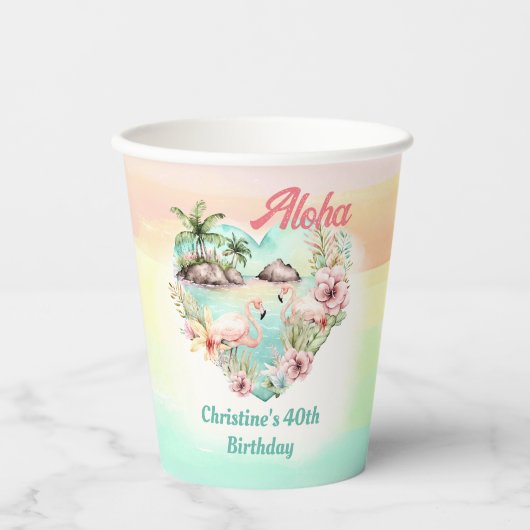 アロハルアウ（ハワイ式宴会）サマー40th誕生日ビーチトロピカル 紙コップ (正面)