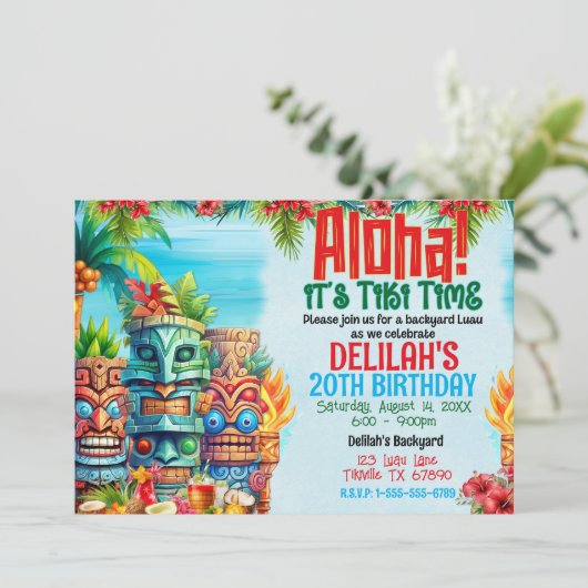アロハルアウ（ハワイ式宴会）ティキバースデーパーティー 招待状 (スタンド正面)