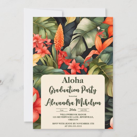 アロハルアウ（ハワイ式宴会）トロピカルアイランドビーチ卒業パーティー 招待状 (正面)