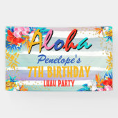 アロハルアウ（ハワイ式宴会）トロピカルグリッターバースデーパーティバナー 横断幕 (横)