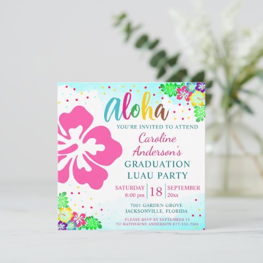 アロハルアウ（ハワイ式宴会）トロピカルハイビスカススクエア卒業 招待状 (スタンド正面)