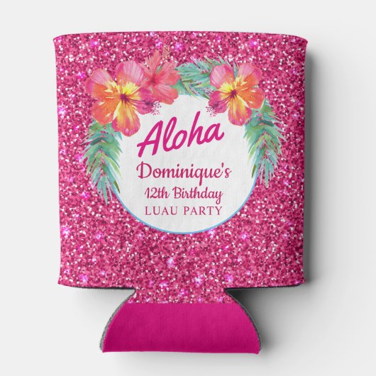 アロハルアウ（ハワイ式宴会）トロピカルハイビスカスピンクグリッターパーティー 缶クーラー (裏面)