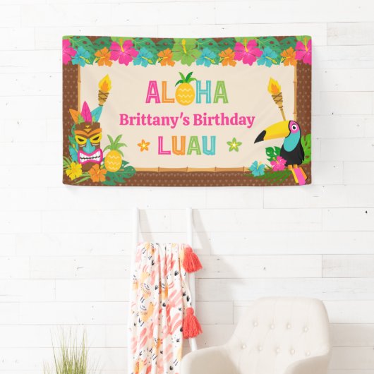 アロハルアウ（ハワイ式宴会）トロピカルハワイアン誕生日バナー 横断幕 (インサイチュ)