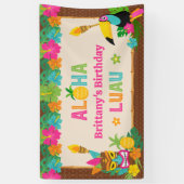 アロハルアウ（ハワイ式宴会）トロピカルハワイアン誕生日バナー 横断幕 (縦)