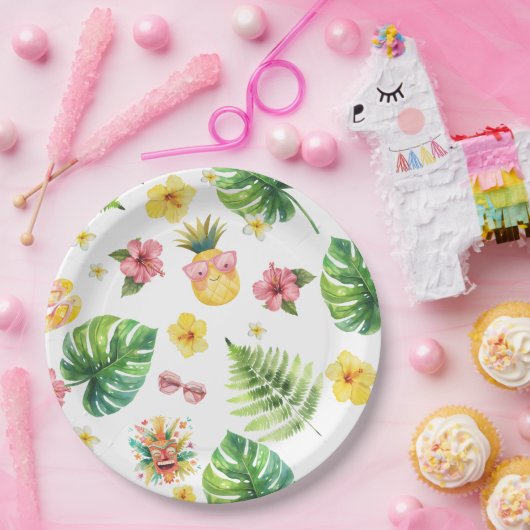 アロハルアウ（ハワイ式宴会）トロピカルバースデーパーティー ペーパープレート (パーティー)