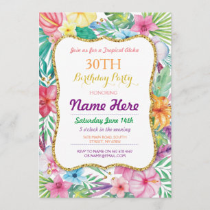 アロハルアウ（ハワイ式宴会）トロピカルバースデーパーティ招待状 招待状
