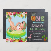 アロハルアウ（ハワイ式宴会）トロピカルファーストファースト誕生日招待状 招待状 (正面/裏面)
