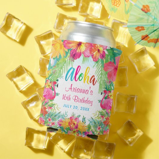 アロハルアウ（ハワイ式宴会）トロピカルフラミンゴ誕生日 缶クーラー (インサイチュ 夏)