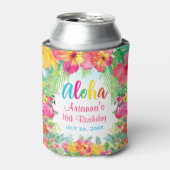 アロハルアウ（ハワイ式宴会）トロピカルフラミンゴ誕生日 缶クーラー (缶正面)