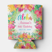 アロハルアウ（ハワイ式宴会）トロピカルフラミンゴ誕生日 缶クーラー (裏面)