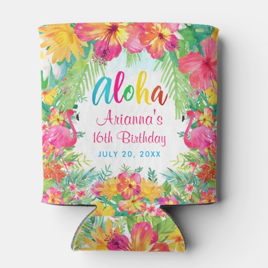 アロハルアウ（ハワイ式宴会）トロピカルフラミンゴ誕生日 缶クーラー (裏面)