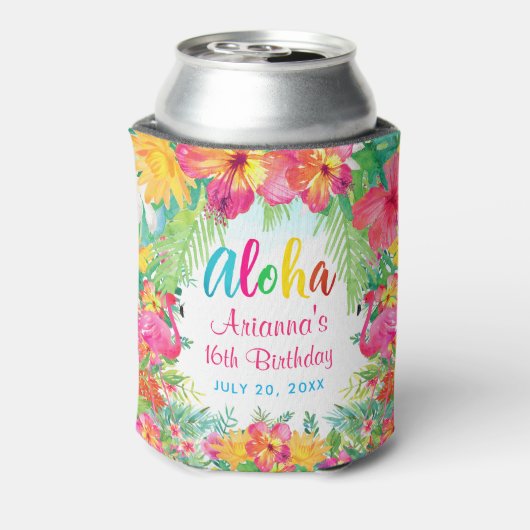 アロハルアウ（ハワイ式宴会）トロピカルフラミンゴ誕生日 缶クーラー (缶裏面)