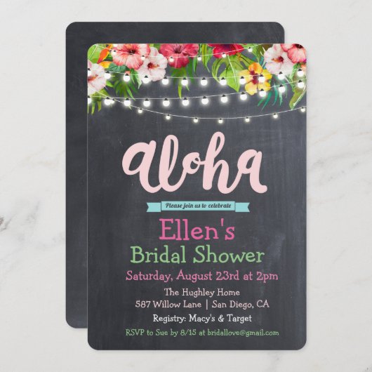 アロハルアウ(ハワイ式宴会)トロピカルブライダルシャワー招待 招待状 (正面/裏面)