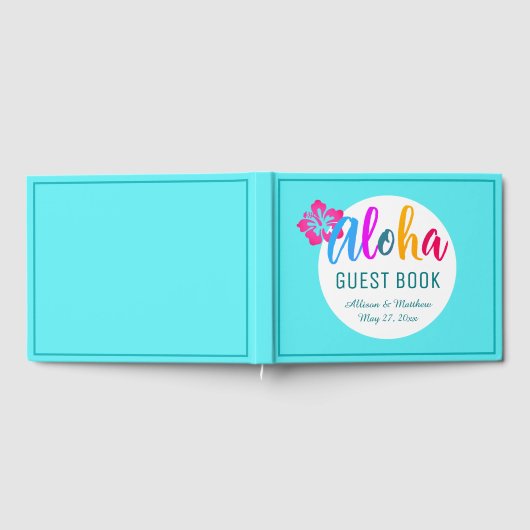 アロハルアウ（ハワイ式宴会）トロピカルブライトピンクハイビスカス ゲストブック (全面)